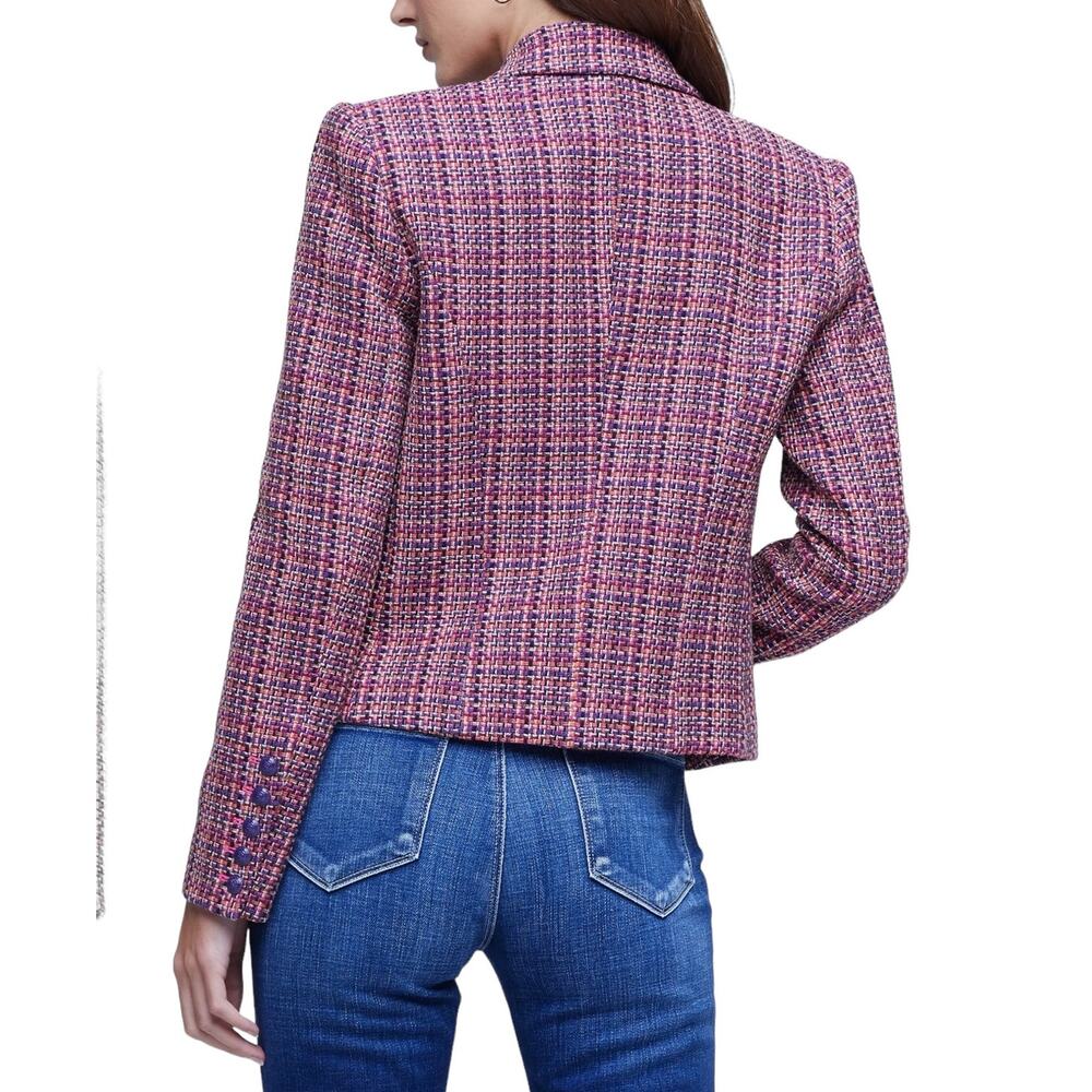 L’AGENCE Brook Tweed Double Breasted Cropped Blazer Purple Pink Size 10 - Picture 11 of 15